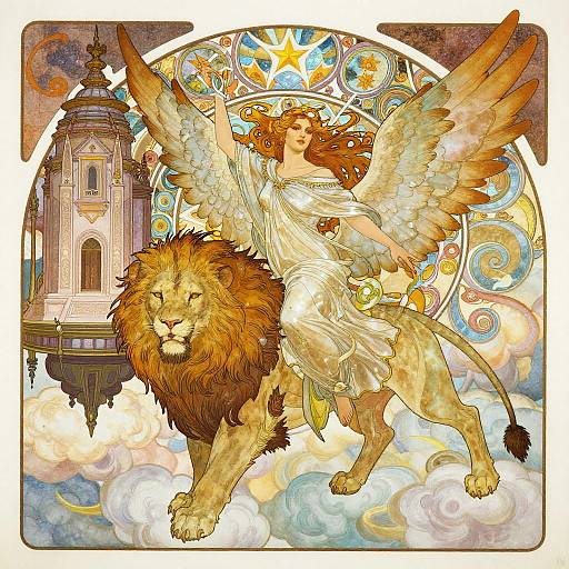 Celestial Priestess on Winged Lion