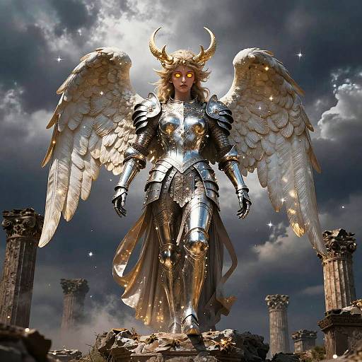 Multi-Eyed Angel on Ancient Ruins