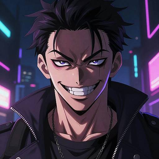 Evil Anime Villain in Cyberpunk City