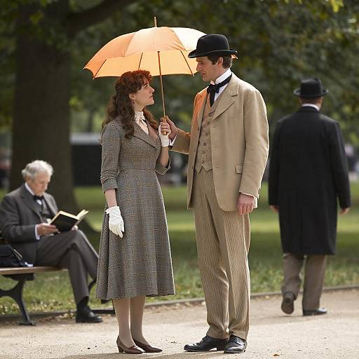 Victorian Park Scene with Elegant Figures