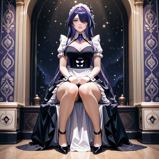 Elegant Purple-haired Maid in Art Deco Style