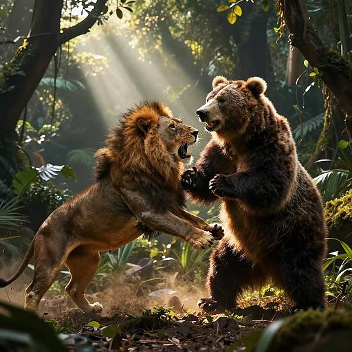 Lion vs Bear Clash in Jungle