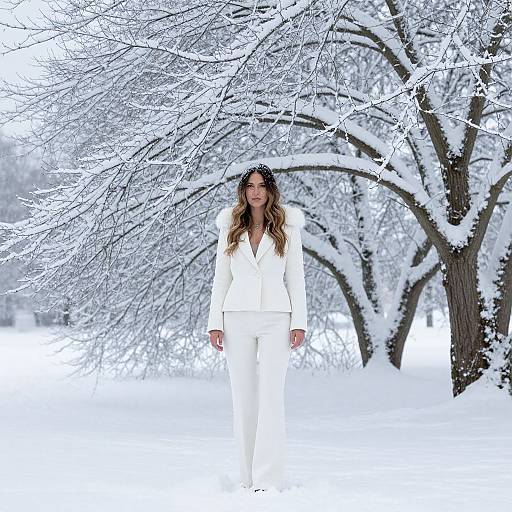 Woman in White Snow Suit Outdoors