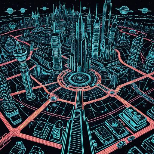 Retro Futuristic Neon Cityscape Map