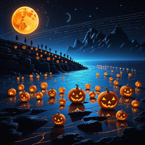 Halloween Night with Pumpkin Lanterns and Followers