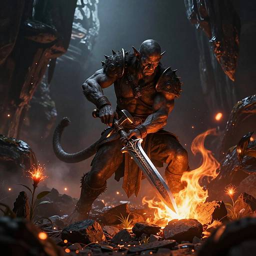 Troll Blacksmith Forging Phoenix Dagger