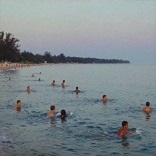 Painterly Beach Crowd in Artistic Light