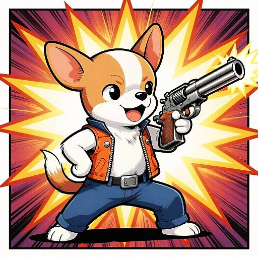 Action-Packed Chihuahua Comic Scene