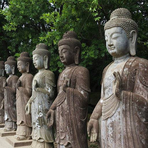 Serene Stone Buddha Statues in Forest