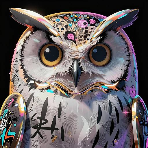 Cyberpunk Owl with Synthwave and Ukiyo-e Style