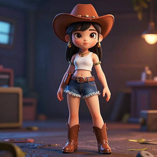 3D Cartoon Cowboy Girl Character
