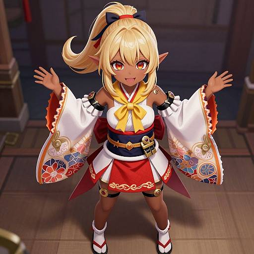 Vibrant Dark-Skinned Elf in Kimono