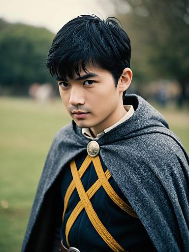 Young Man in Merlin Costume Outdoors