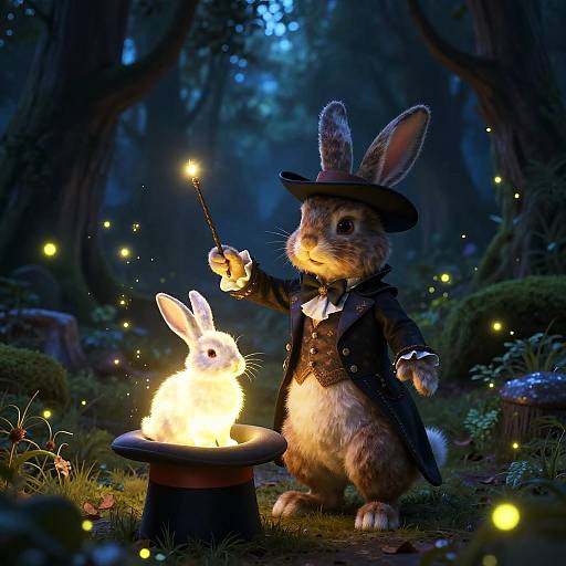 Magician Bunny Conjuring Glowing Rabbit