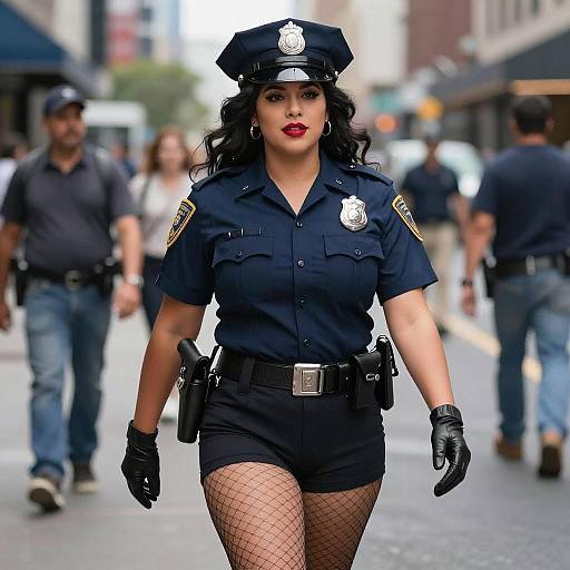 Curvy Latina Policewoman in City