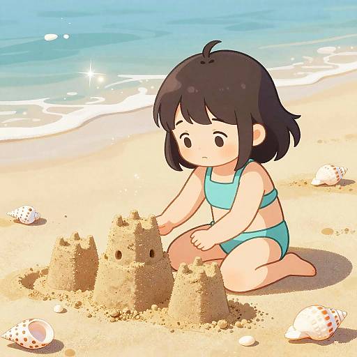 Cute Teen Building Sandcastles on Beach