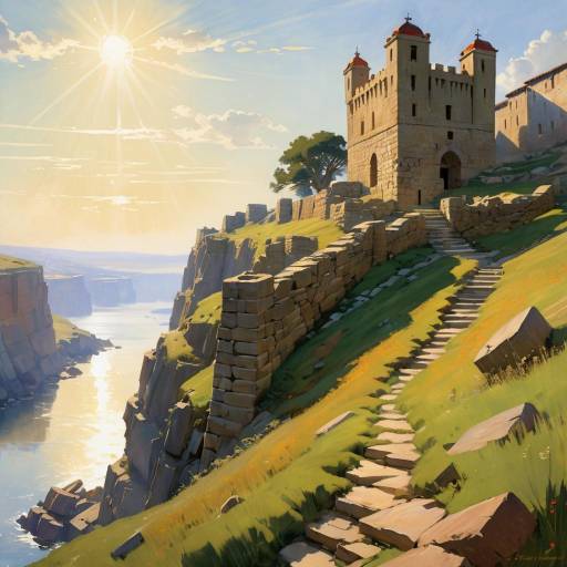 Ancient Fortress on Cliffside Overlooking River