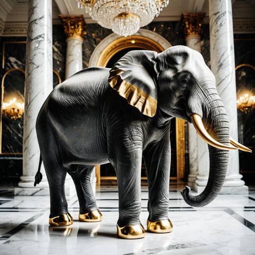 Marble and Gold Elephant Sculpture