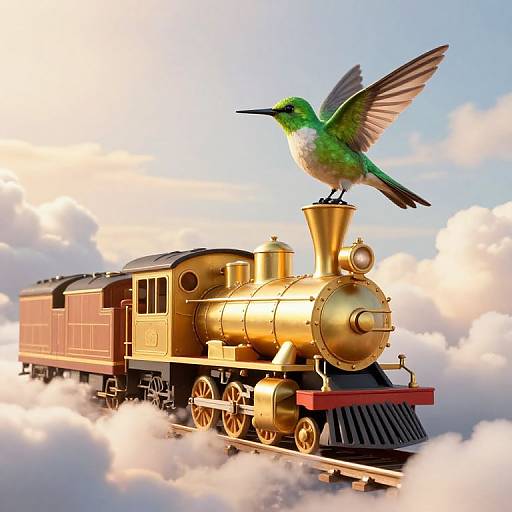 Golden Steam Train with Hummingbird