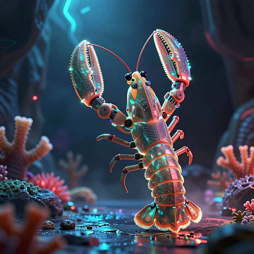 Futuristic Neon Robotic Mantis Shrimp