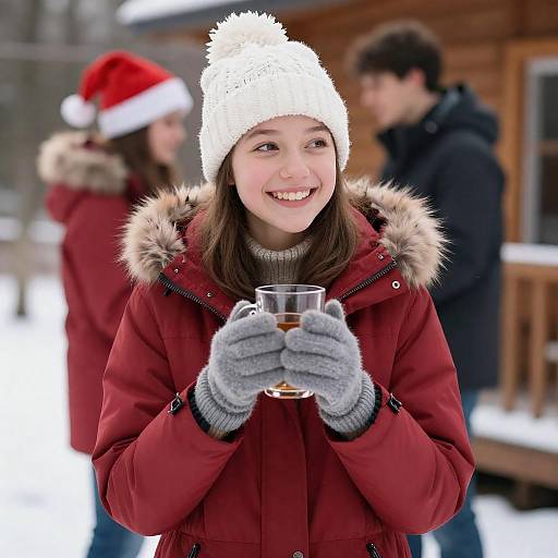 Joyful Teen Girl in Winter Setting