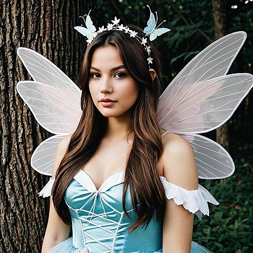 Woman in Blue Fairy Costume with Wings