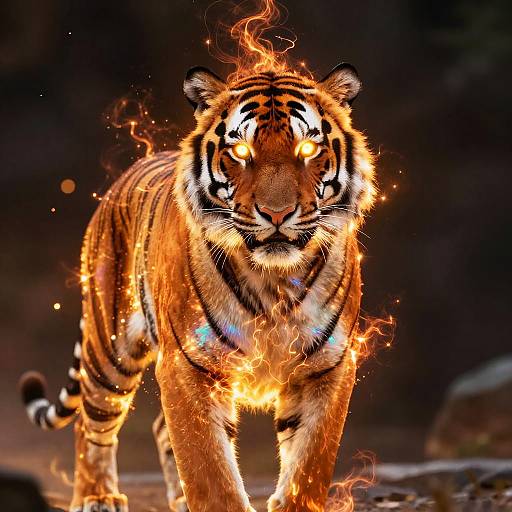Enormous Spectral Tiger with Iridescent Flames