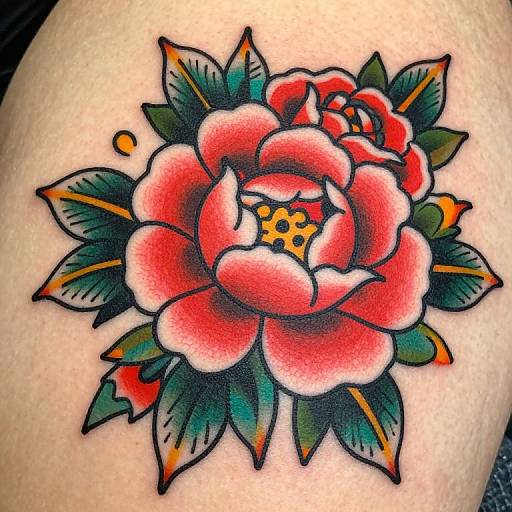 Neo American Traditional Floral Tattoo