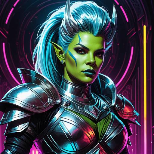 Futuristic Female Orc Warrior in Metallic Armor