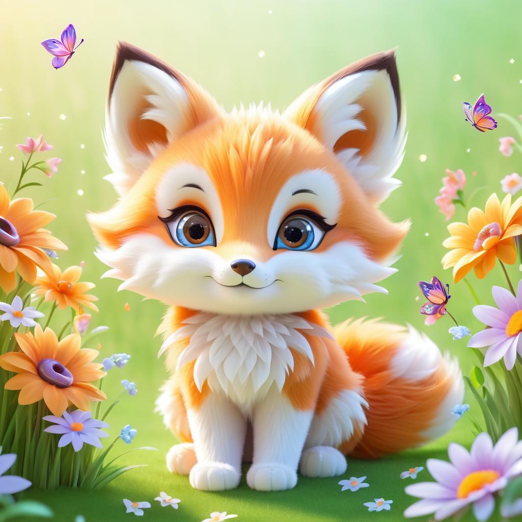 Adorable Fox in a Floral Fantasy Scene