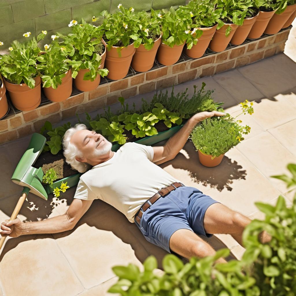 Joyful Elderly Gardener Enjoys Sunny Afternoon