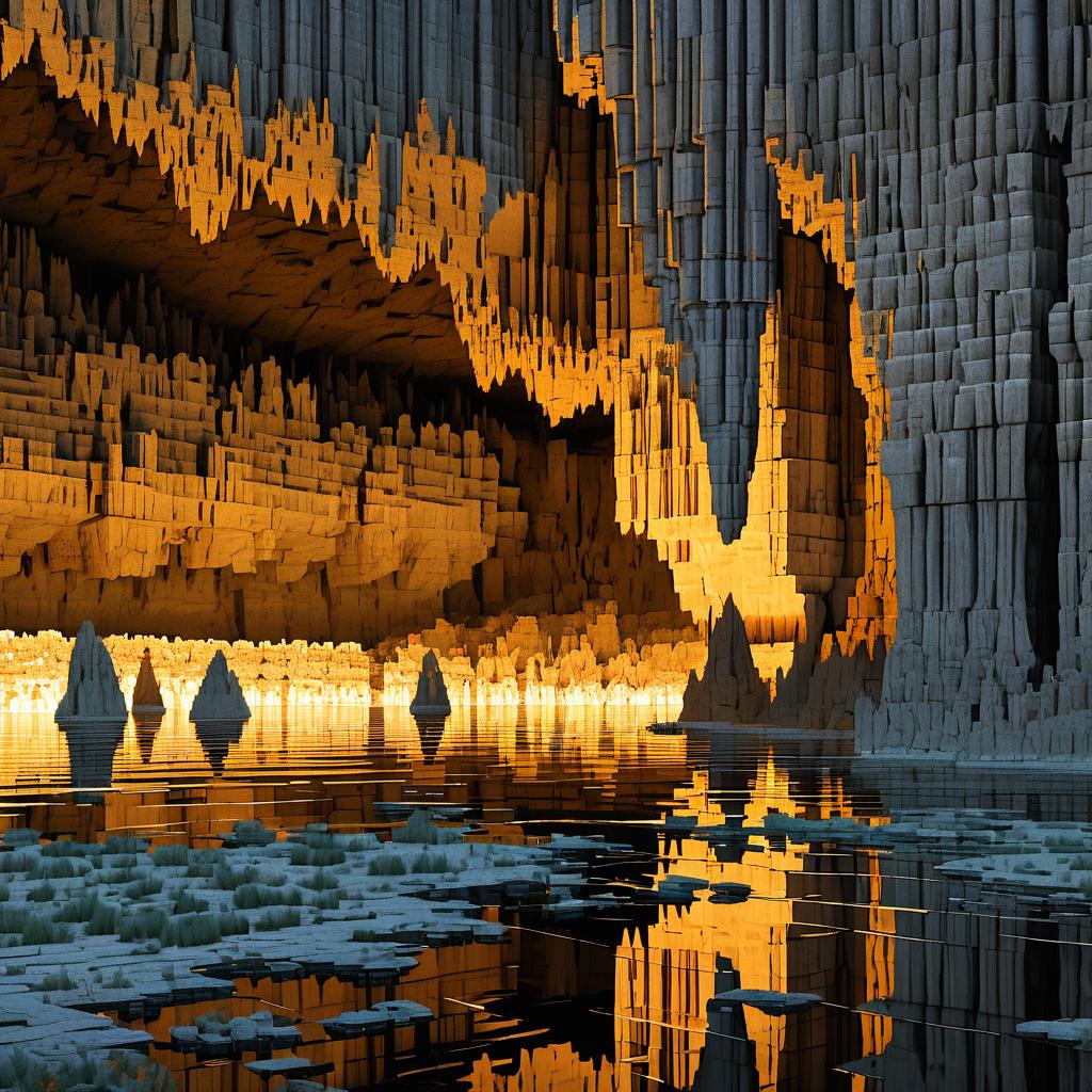 Limestone Cavern with Shimmering Reflections