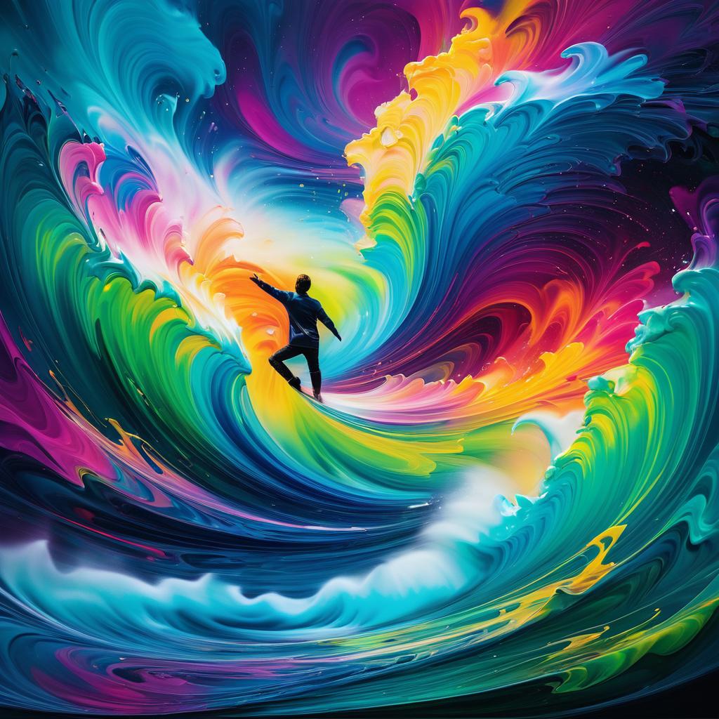 Surreal Figure in Explosive Color Waves