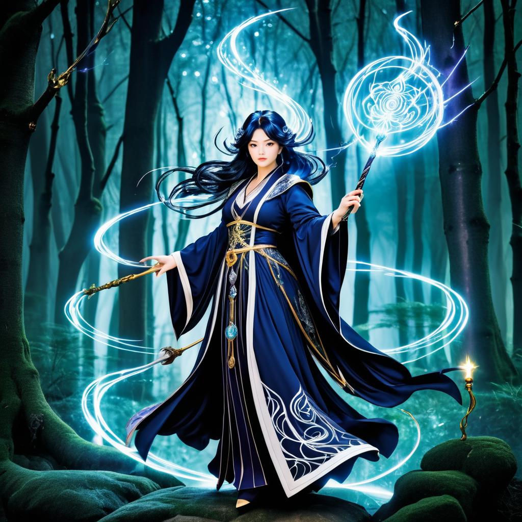 Elegant Sorceress in Enchanted Forest