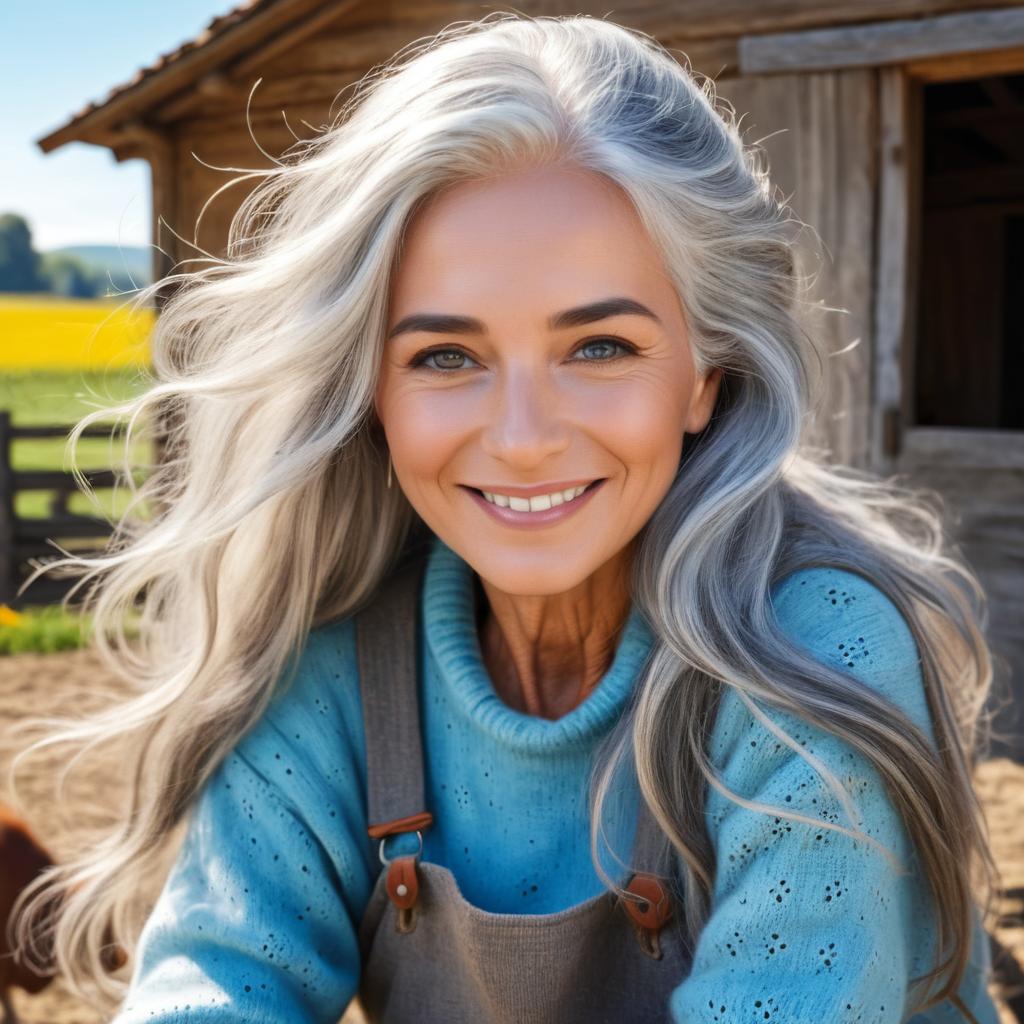 Freckled Nona in a Colorful Farm Scene