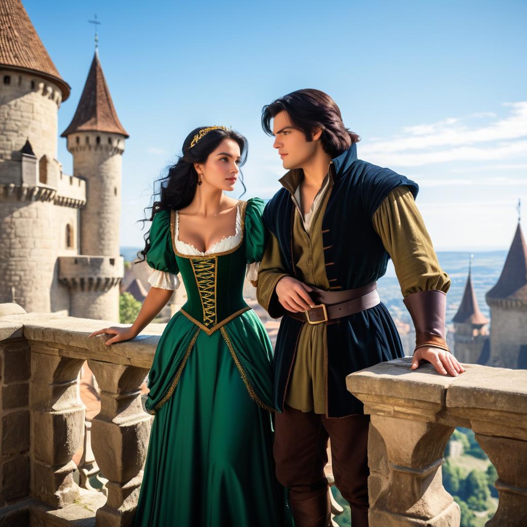 Esmeralda and Quasimodo on Castle Balcony