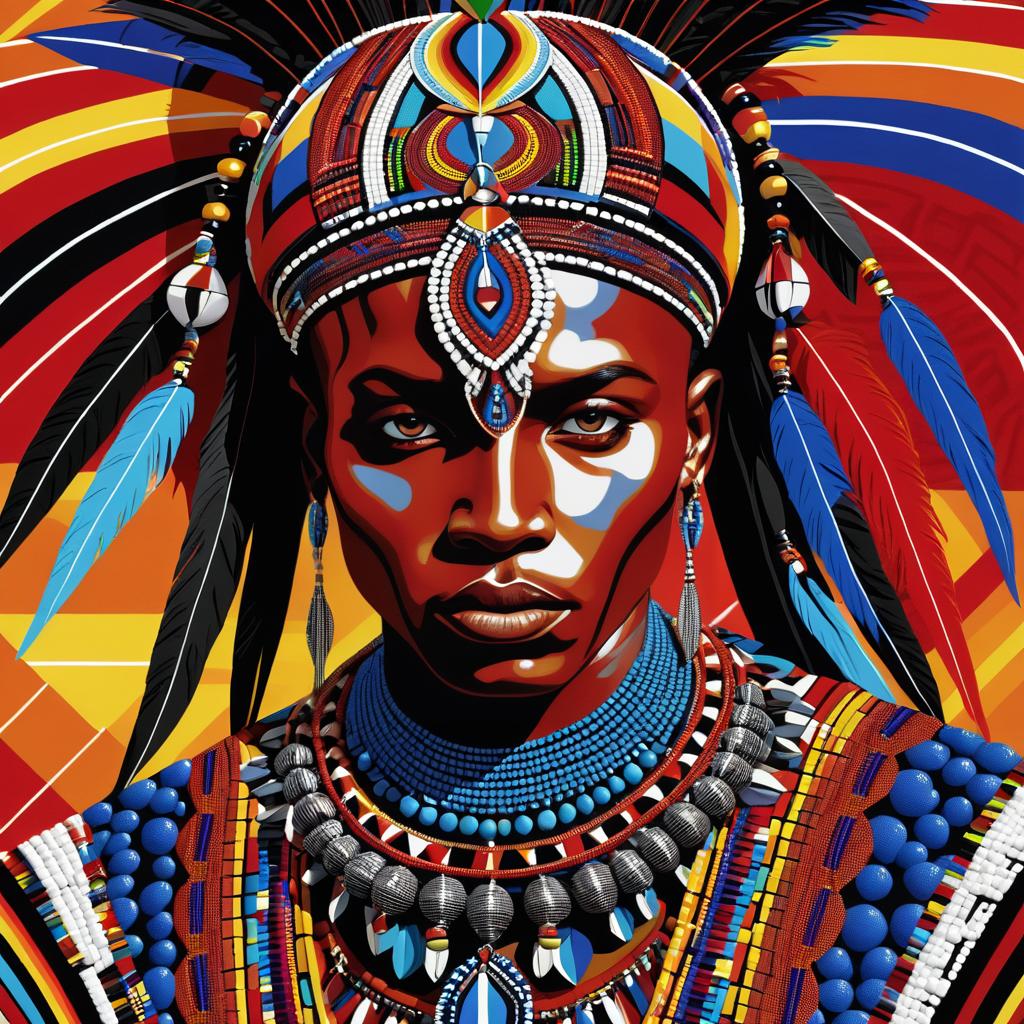 Surreal Maasai Warrior with Vivid Patterns