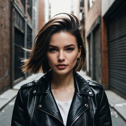 Woman with Wolf Cut Hairstyle in Leather Jacket