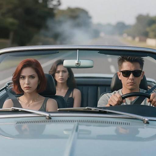 Dynamic Trio in Classic Convertible Car