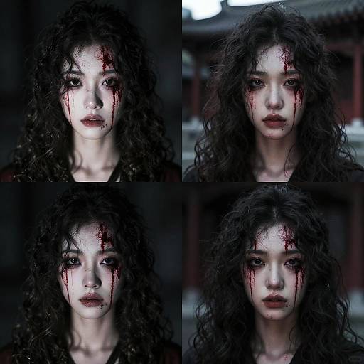 Gothic Portraits of Blood-Smeared Asian Woman