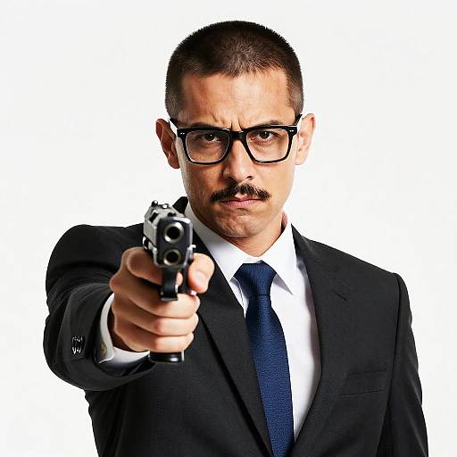 Serious Man with Gun Pointing