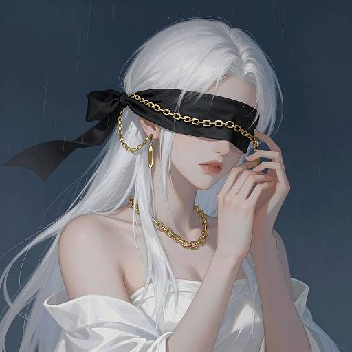 Digital Illustration of Woman with Gold Chains and Blindfold