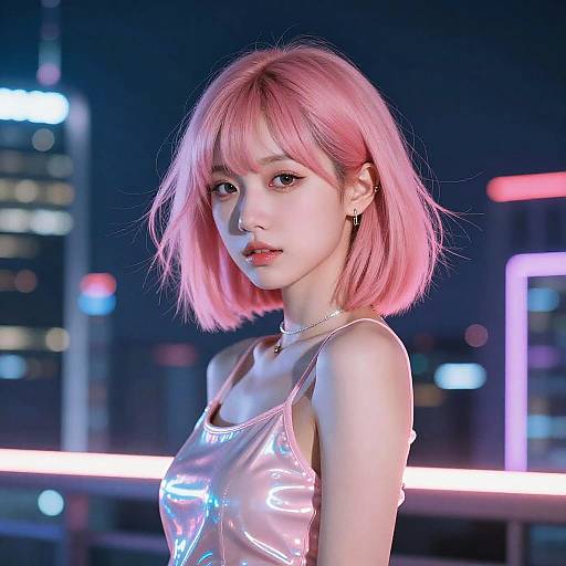 Cyberpunk Girl with Pastel Pink Hair