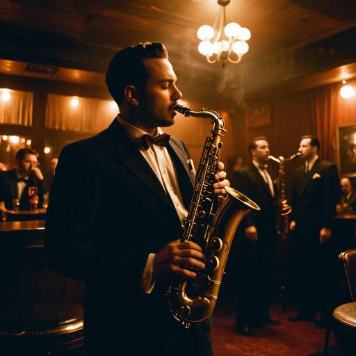 Jazz Saxophonist Playing in 1940s Nightclub