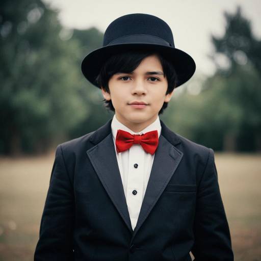 Boy in Black Suit and Bowler Hat