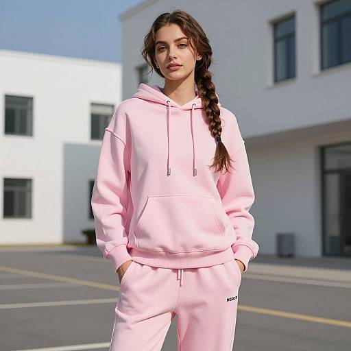 Young Woman in Pink Sweatsuit Outdoors