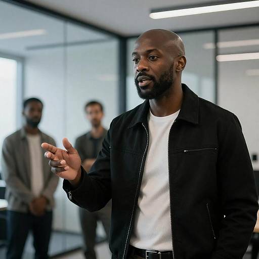 Black man speaking in modern office