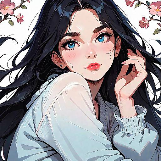 Stacey Upper-Body Anime Portrait, Black Hair