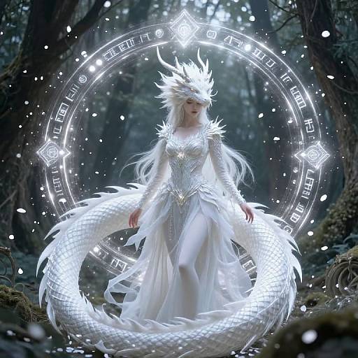 White Dragon Girl in Enchanted Forest