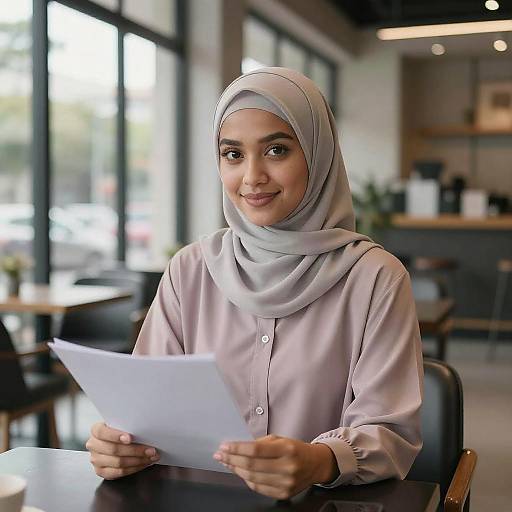 Young Woman in Modern Café with Hijab